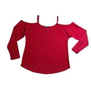 Shein Curve Cold Shoulder Top Plus Sz 2XL Red Blouse